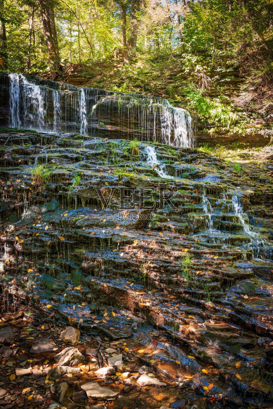 宾夕法尼亚州的里基茨格伦州立公园内美丽的瀑布，位于哥伦比亚、卢泽恩和沙利文县。照片摄影图片