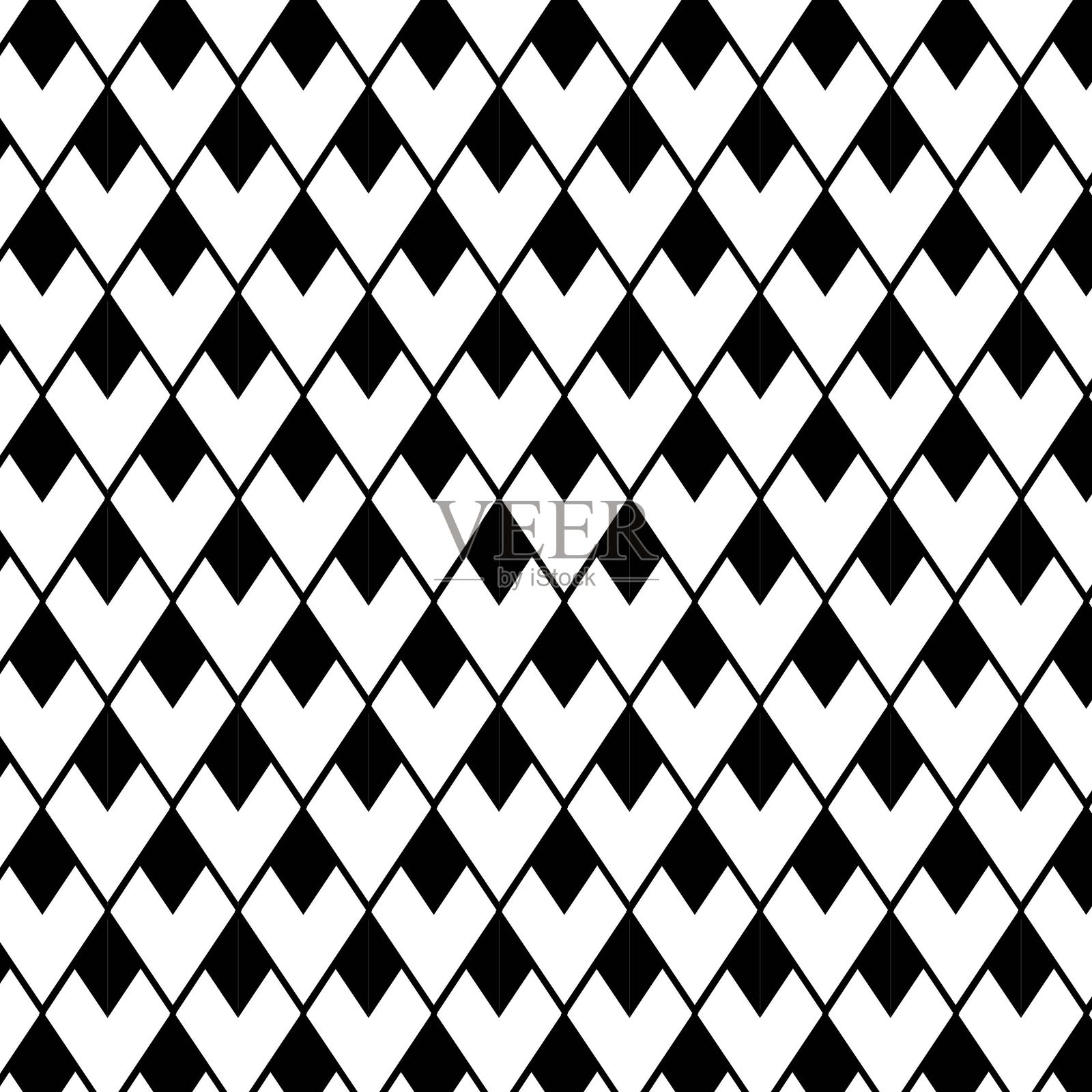菱形几何无缝图案。矢量图形线条插图。黑白抽象，适用于海报、派对邀请、背景、广告、促销、T恤印刷。插画图片素材