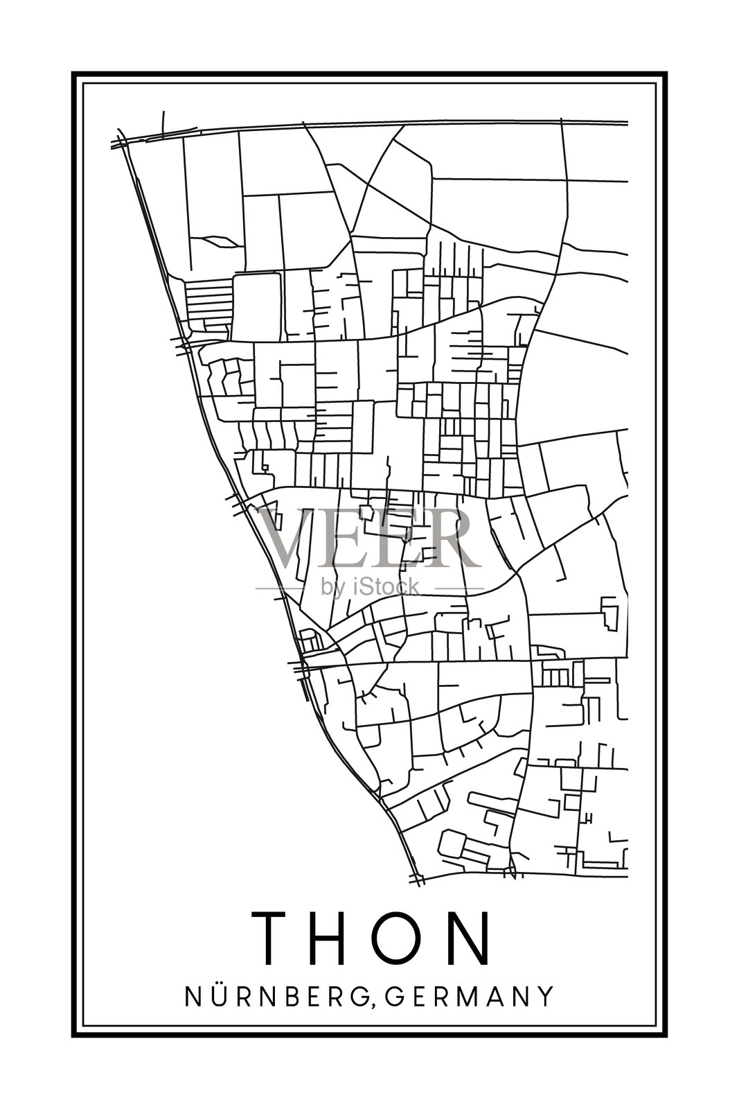 手绘海报印刷的德国纽伦堡市THON区地图插画图片素材