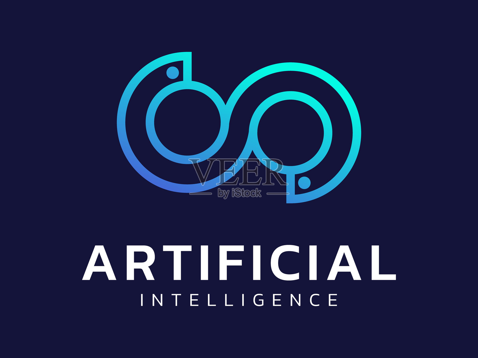 人工智能与双圆网络线扭曲的无限符号分析标志矢量设计概念。插画图片素材