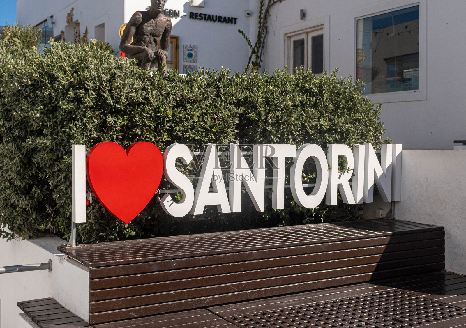 我爱圣托里尼希腊的标志照片摄影图片