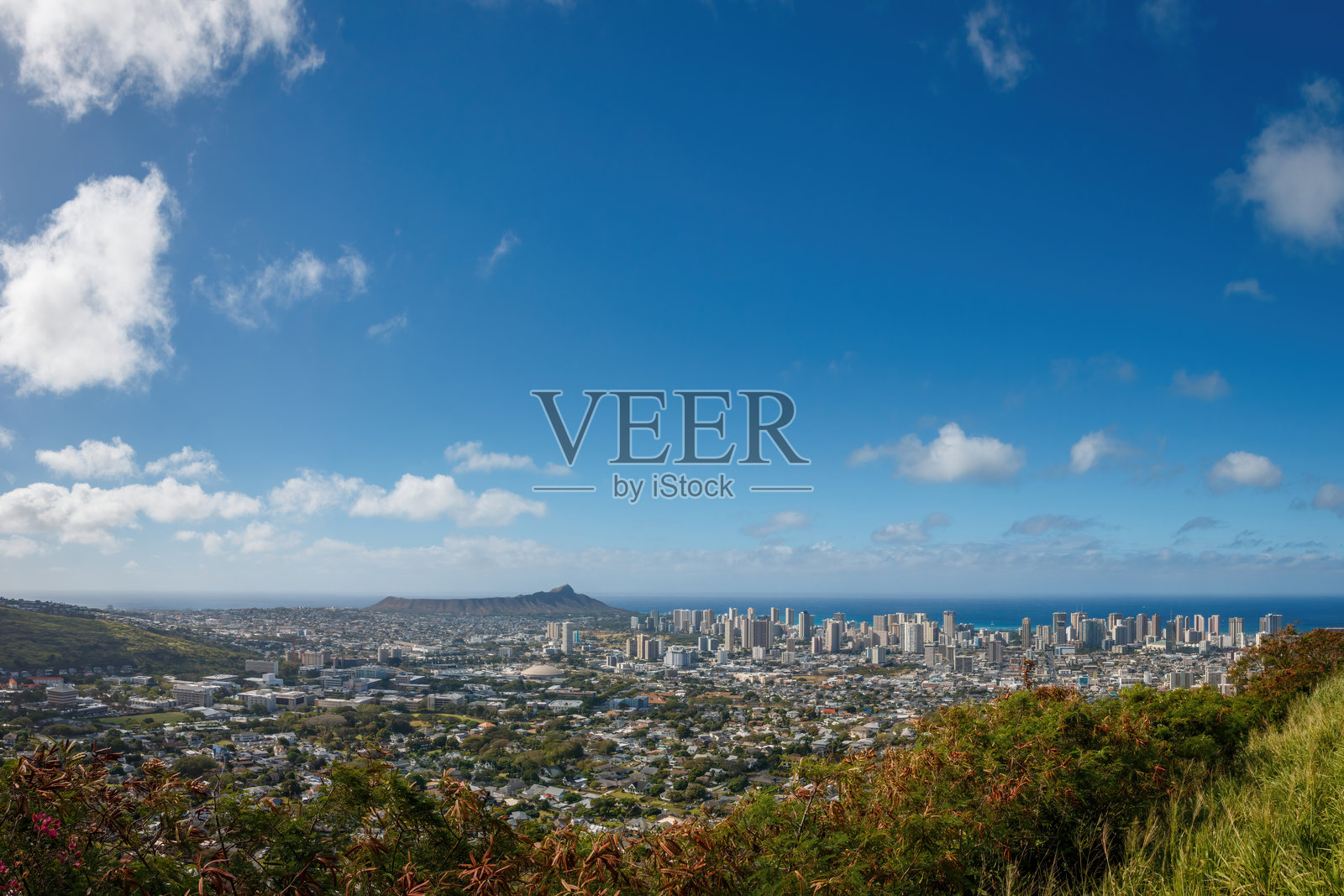 美国夏威夷州瓦胡岛檀香山的全景城市风光