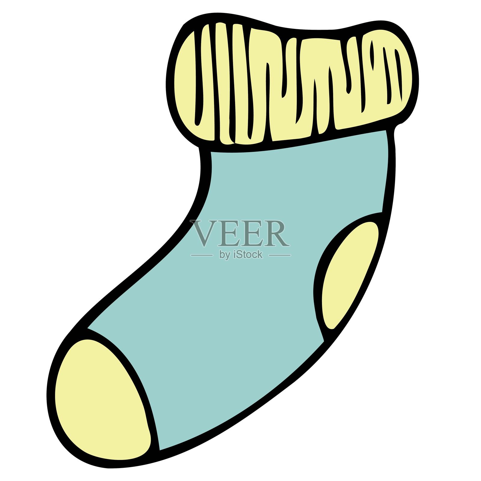 小巧温暖的婴儿袜子，适合儿童，带有黑色轮廓的可爱彩色儿童元素，涂鸦风格。插画图片素材