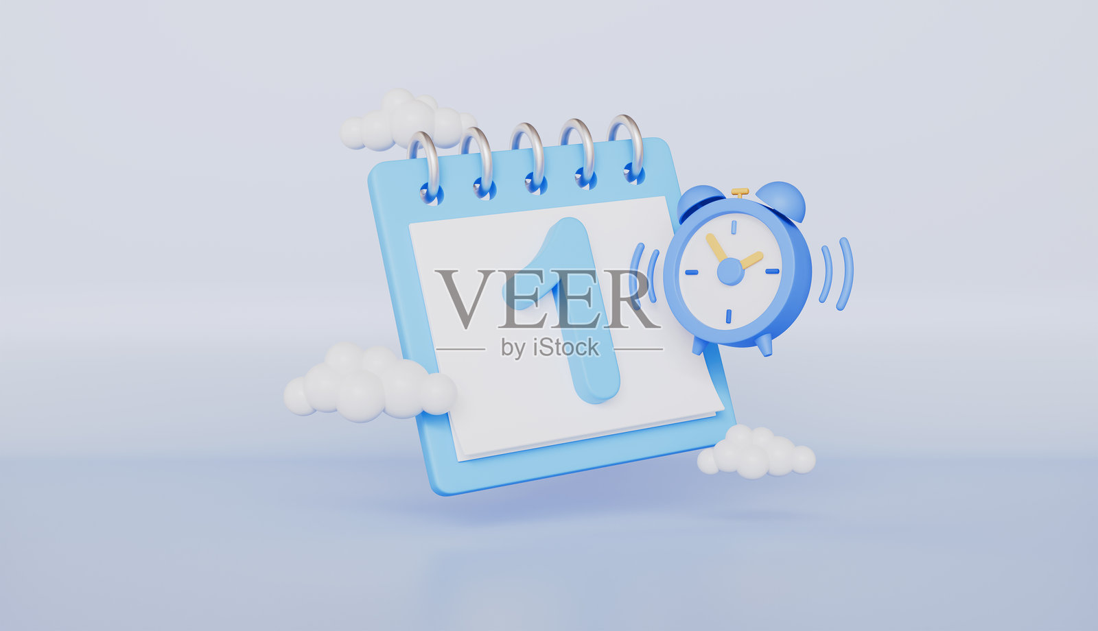 月初的商务约会提醒，带闹钟的3D图标照片摄影图片