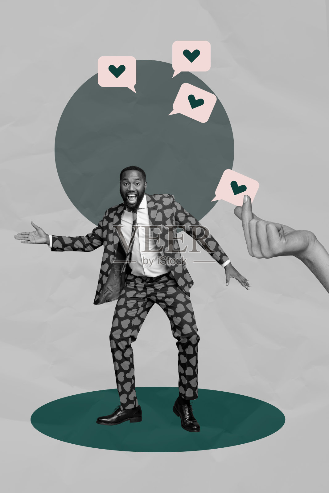 灰色背景上舞者的海报样式拼贴，带有类似图标的设计照片摄影图片