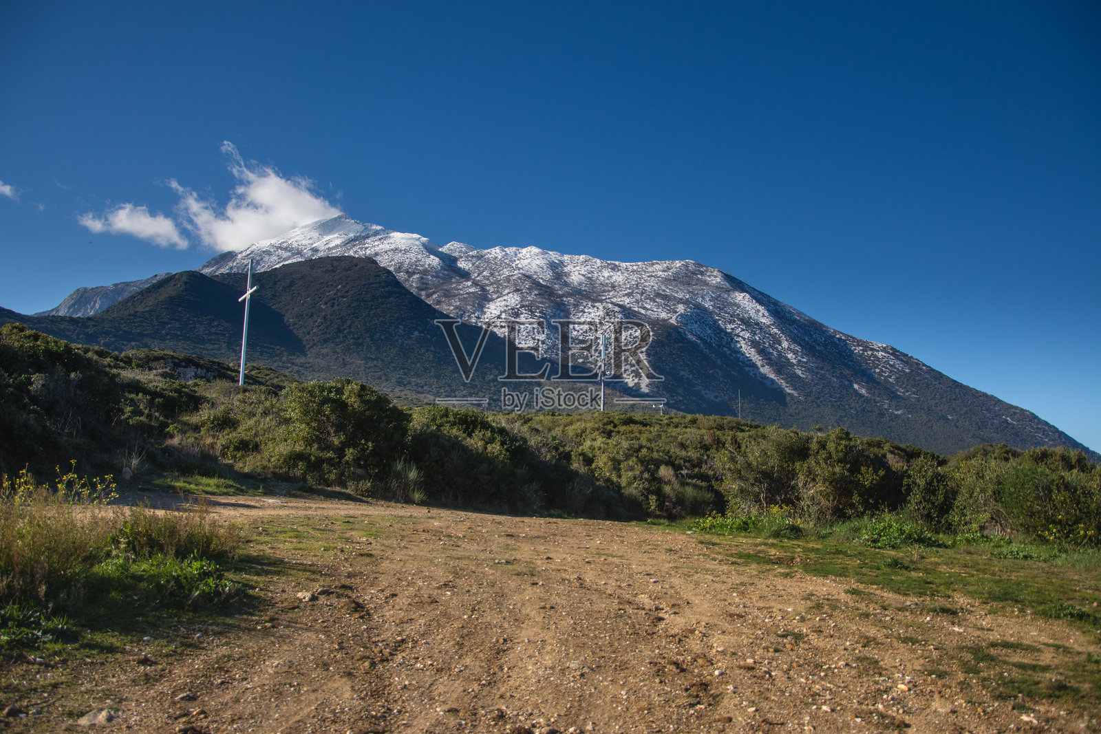 希腊阿索斯山的阿松峰，2023年2月照片摄影图片