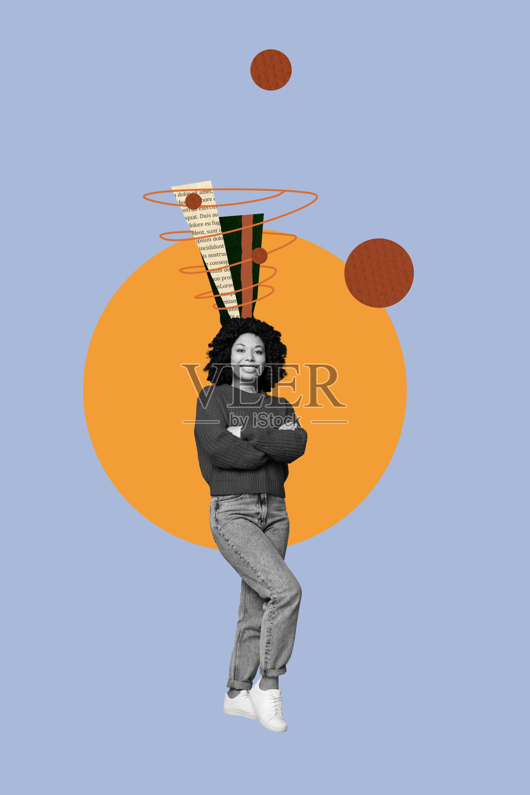 时尚艺术创意竖版照片拼贴，思考决策的女孩和男孩，涂鸦头脑风暴概念沉思照片摄影图片