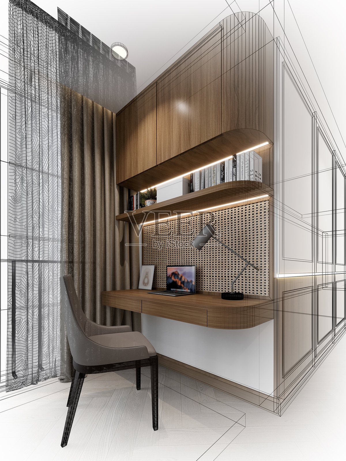 3D渲染的室内设计工作室照片摄影图片