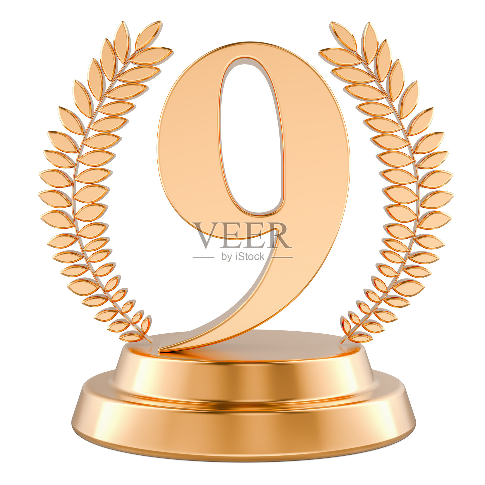 九个金色奖杯，3D渲染照片摄影图片