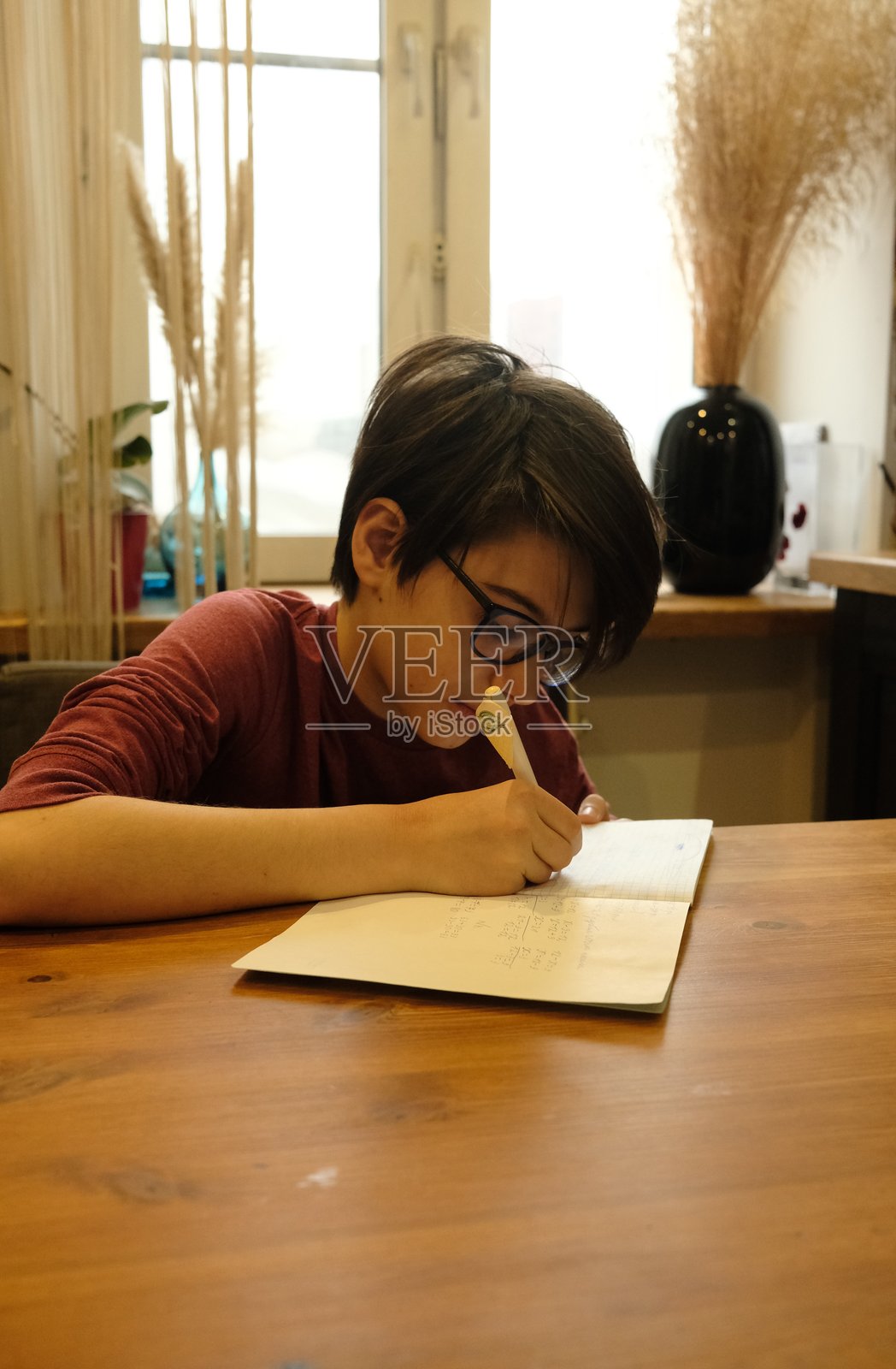 男孩在家学习照片摄影图片