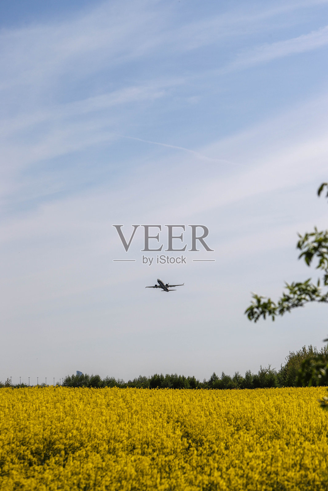 飞机在晴朗的蓝天中飞行照片摄影图片