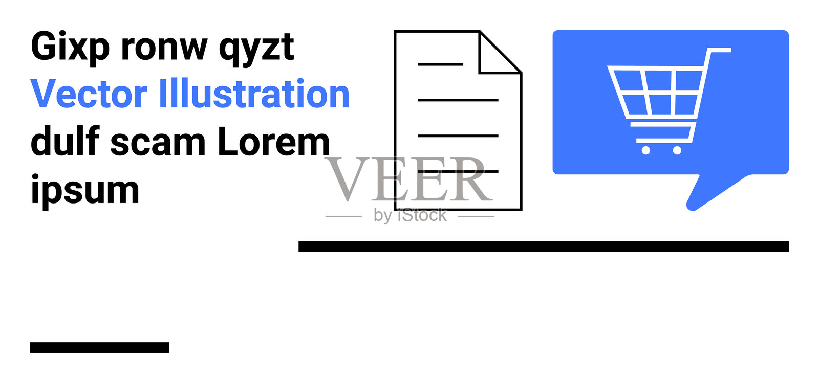 在线购物概念，包含购物车、文档和电子商务平台的文本元素插画图片素材