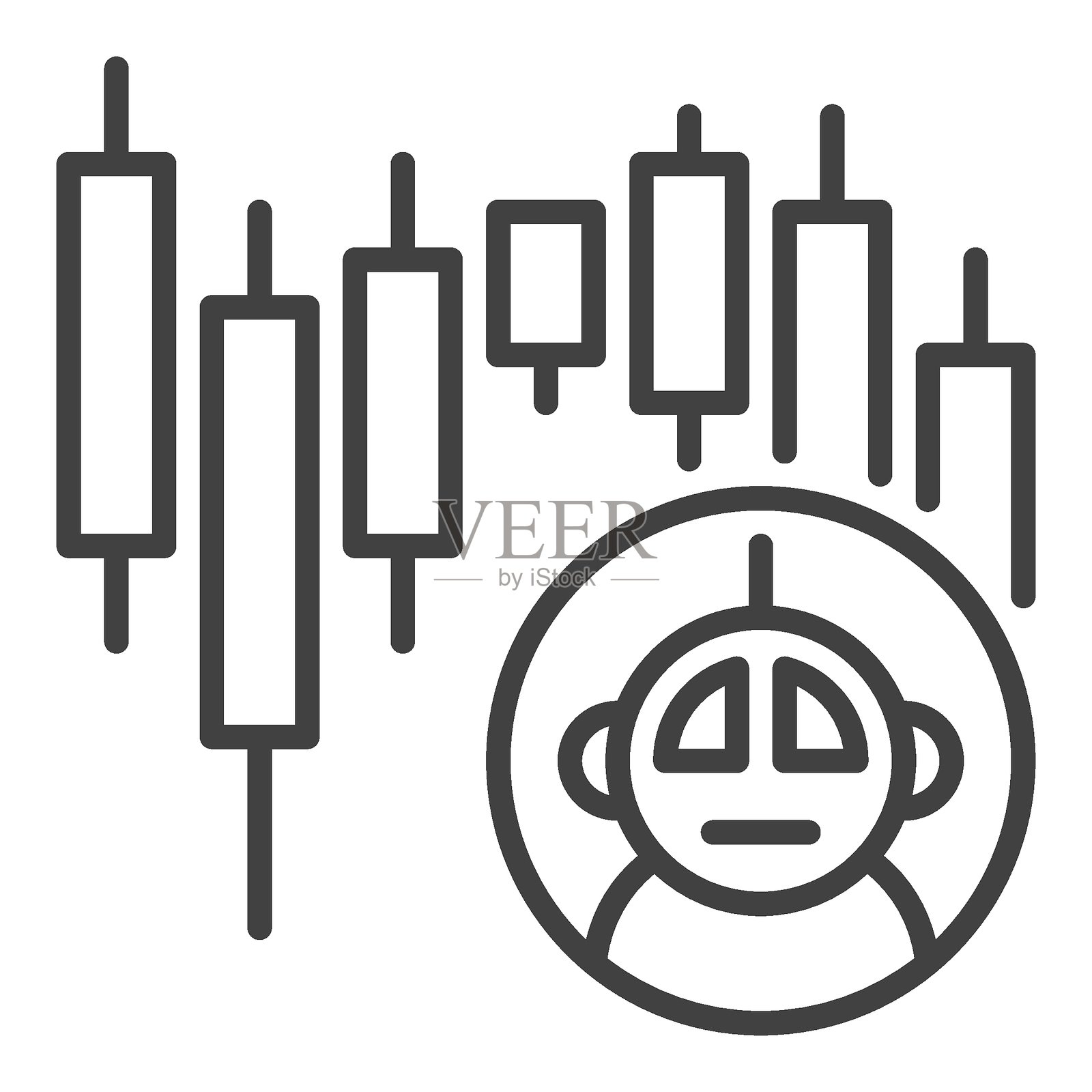 加密货币蜡烛图和交易机器人矢量线性图标或符号插画图片素材