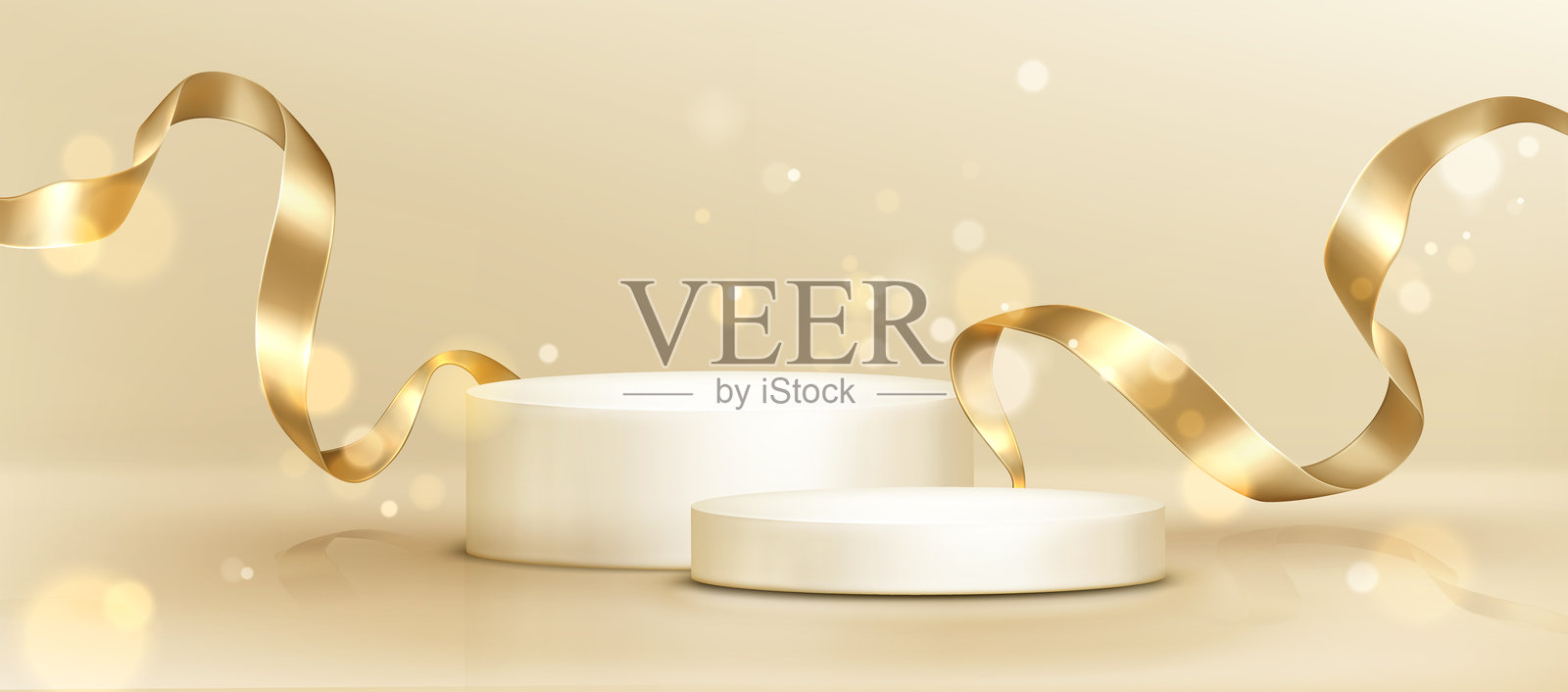 光滑的金色丝带环绕着白色讲台插画图片素材