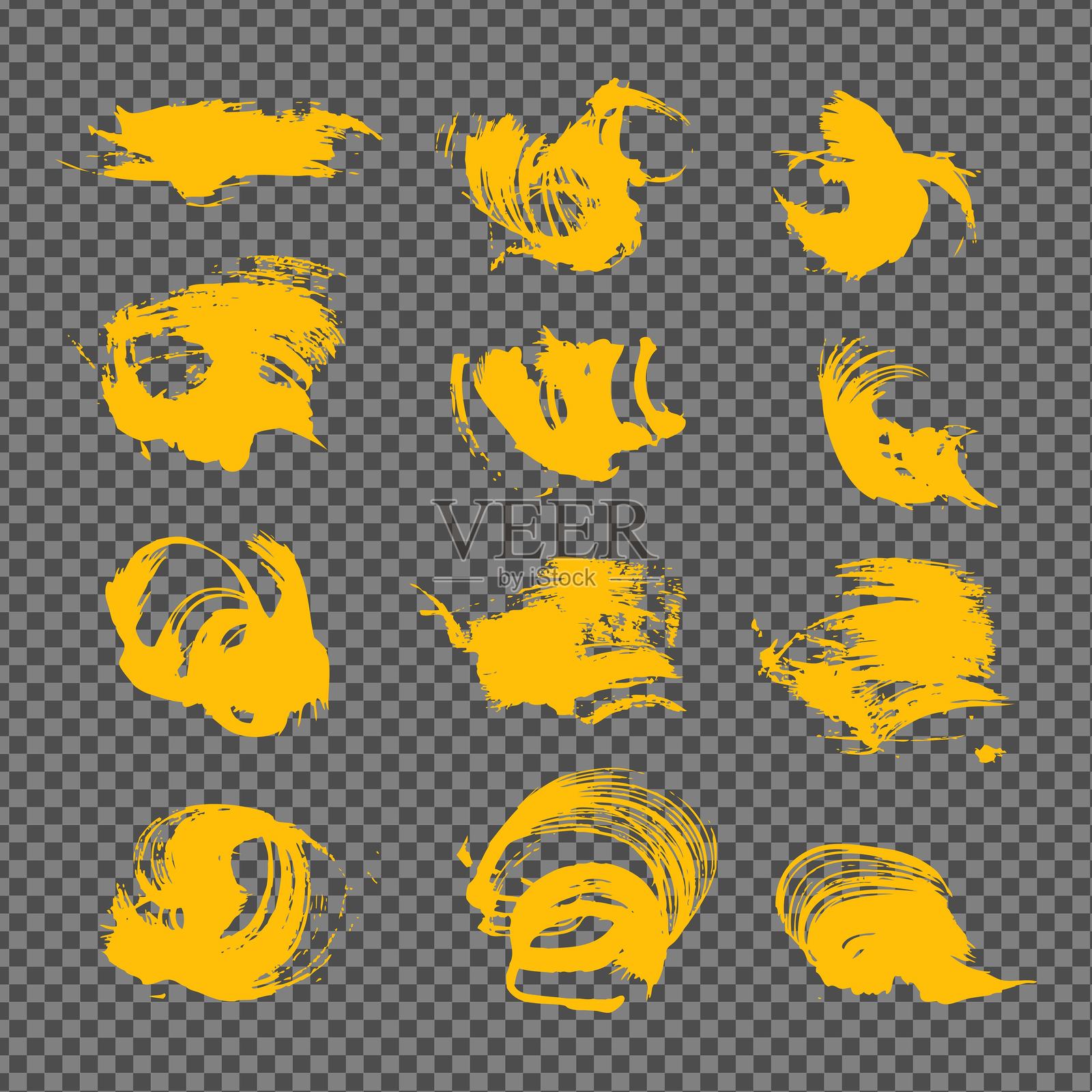 黄色抽象纹理涂抹集，独立于仿透明背景上插画图片素材