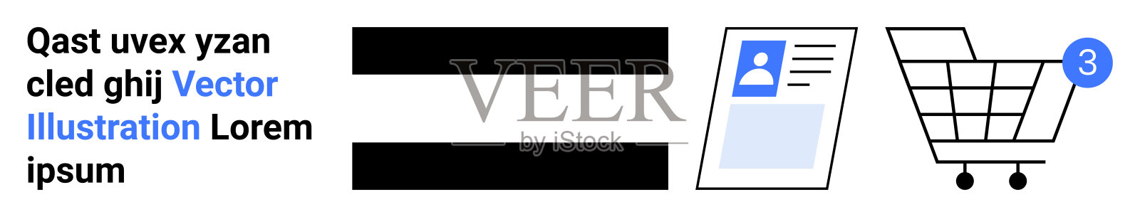 电子商务和在线购物界面的用户资料和购物车元素设计插画图片素材