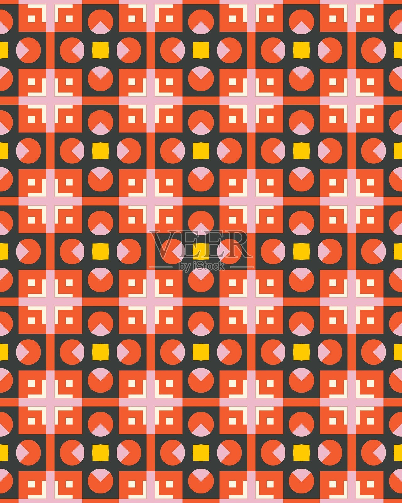 色彩斑斓的几何图案，心形和方形重复排列，精心设计，适合各种创意项目。插画图片素材