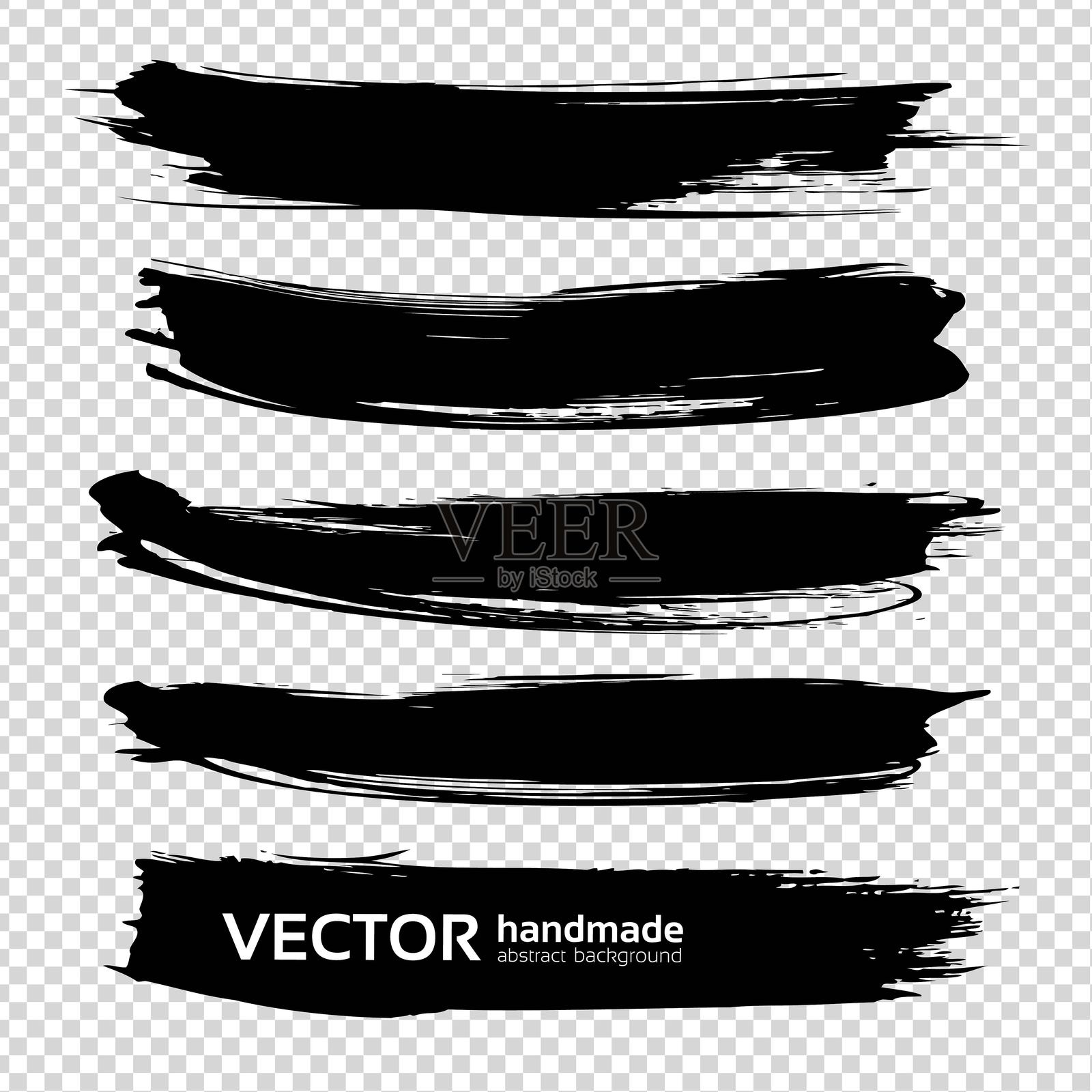 模仿透明背景上的黑色长纹理涂抹效果插画图片素材