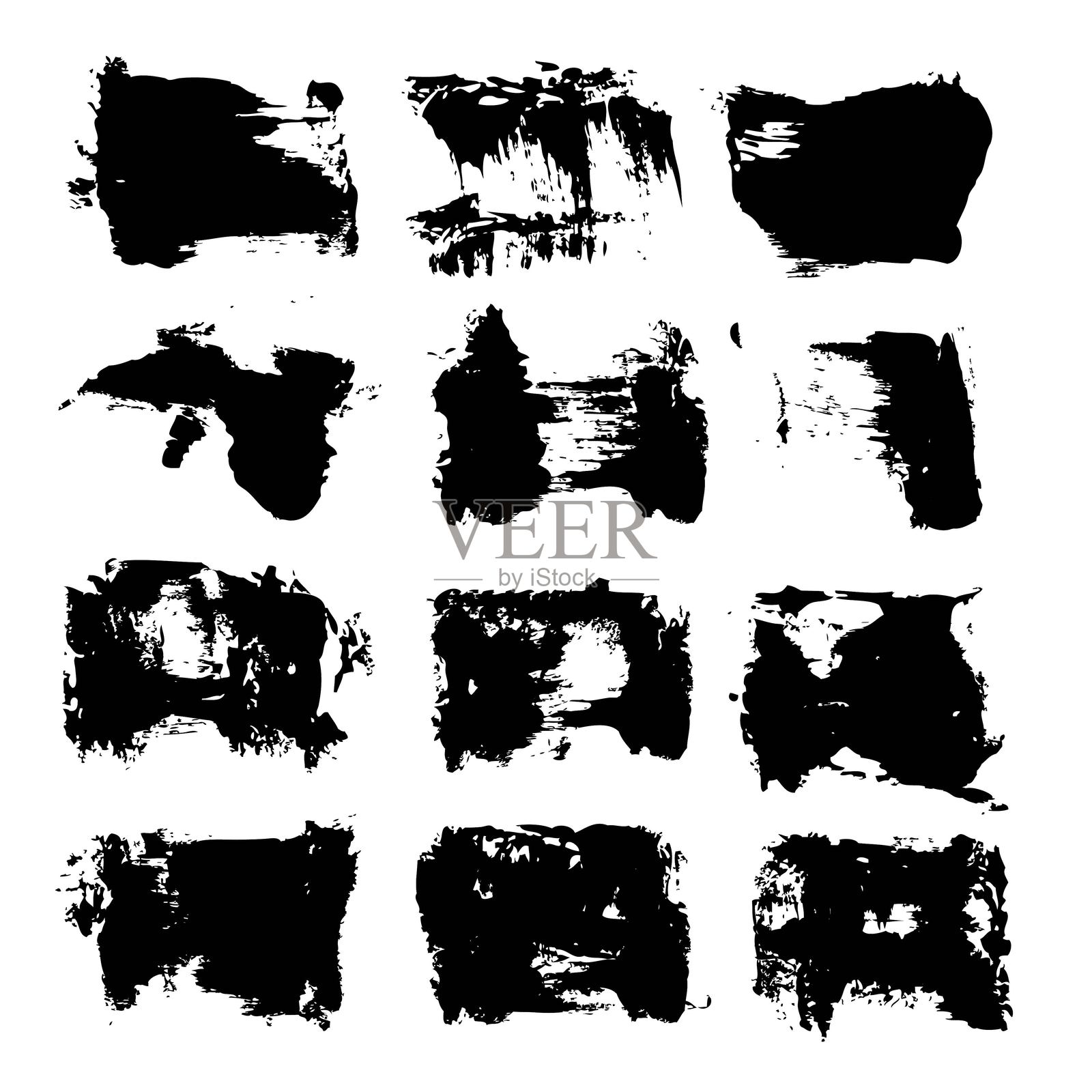 黑色纹理刷笔划孤立在白色背景上插画图片素材