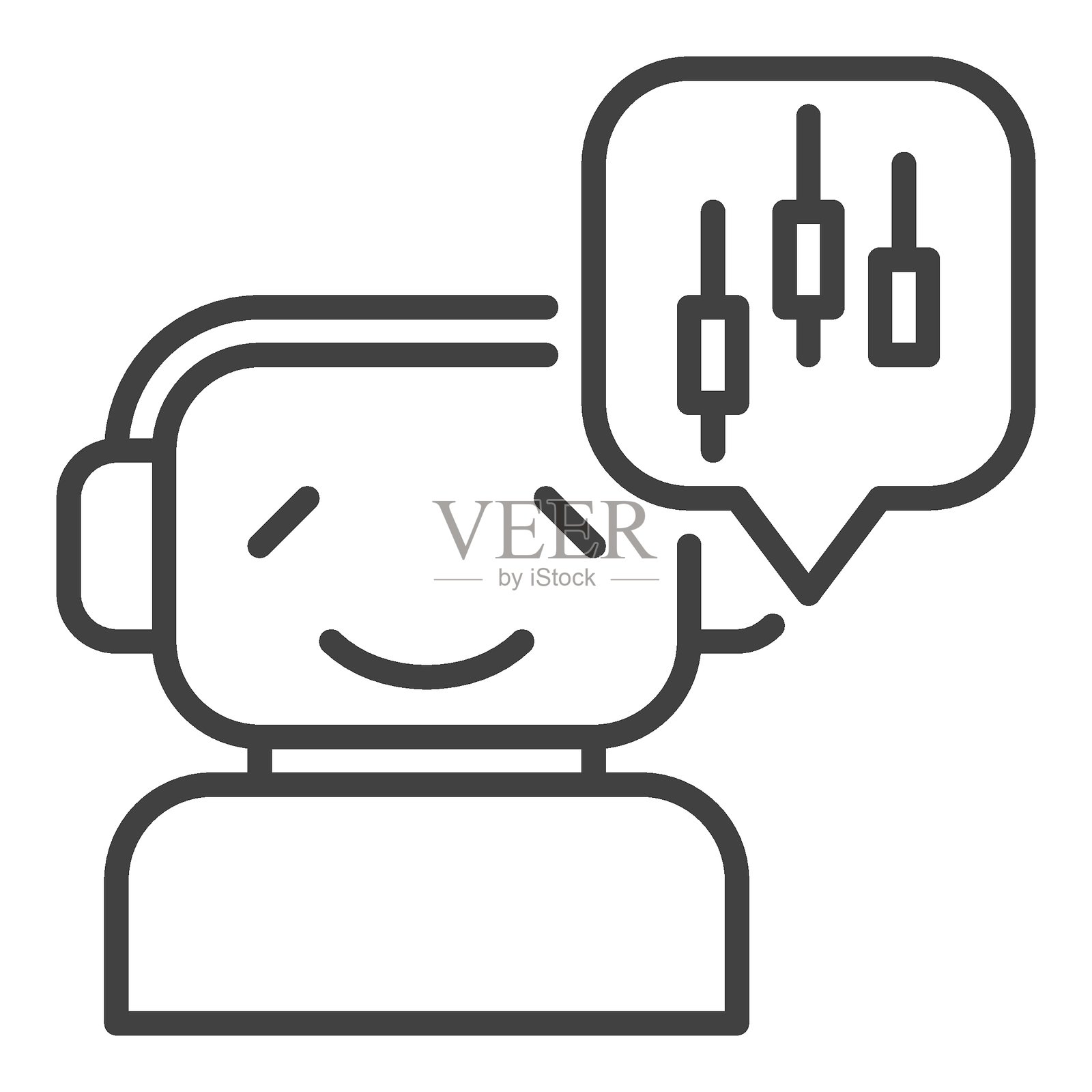 快乐的交易机器人与蜡烛图表的轮廓图标或符号插画图片素材