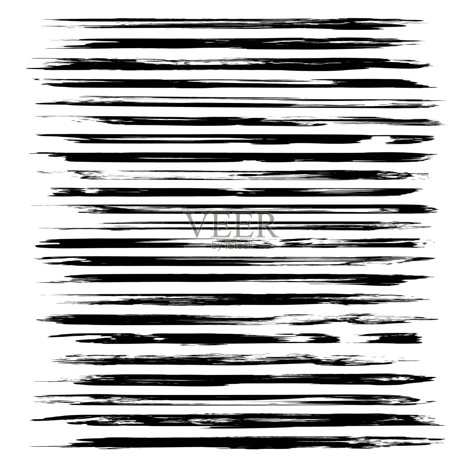 抽象的黑色细长纹理笔触，孤立在白色背景上插画图片素材