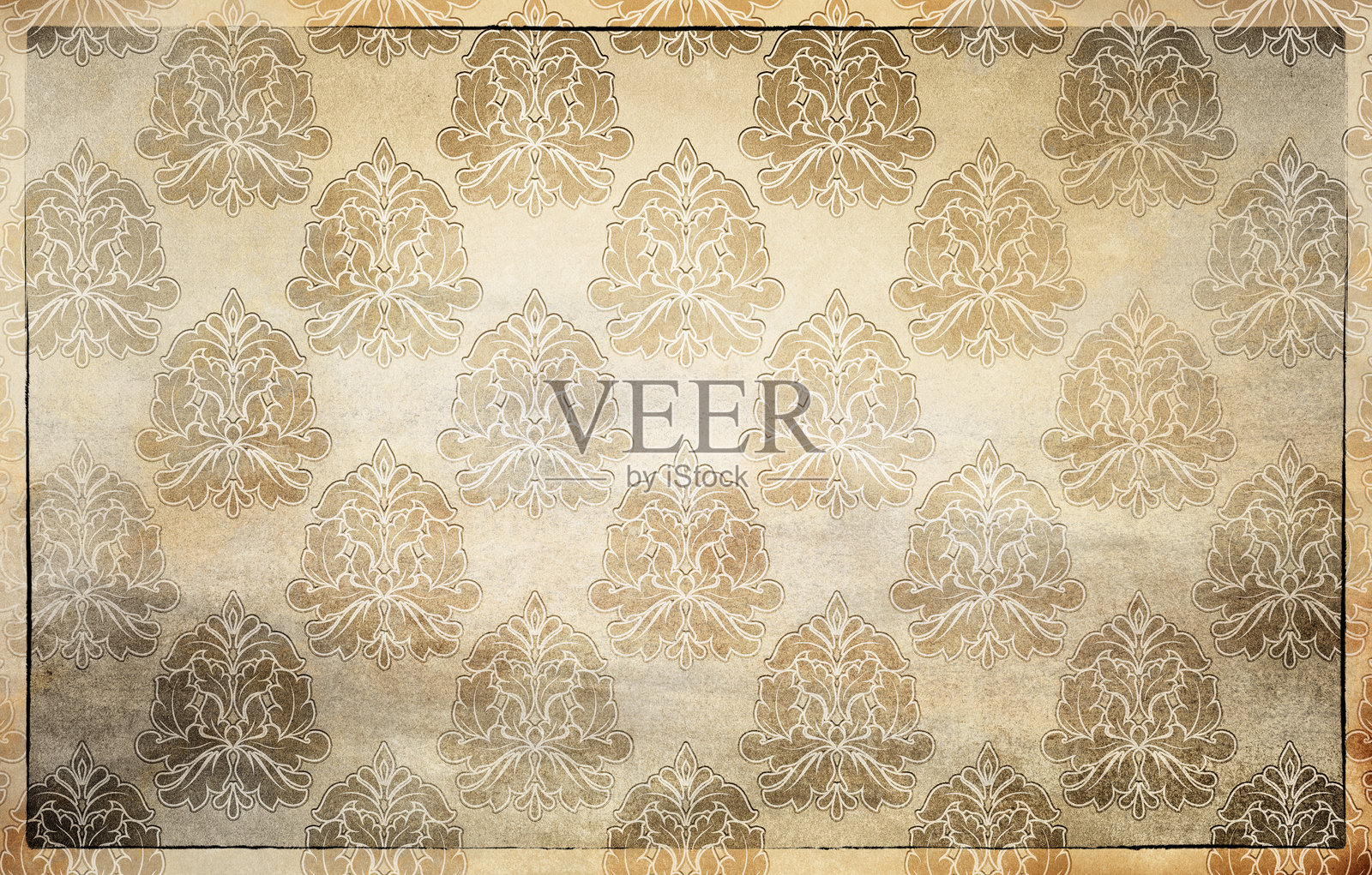 带有装饰性复古花纹的磨损纸张背景。照片摄影图片
