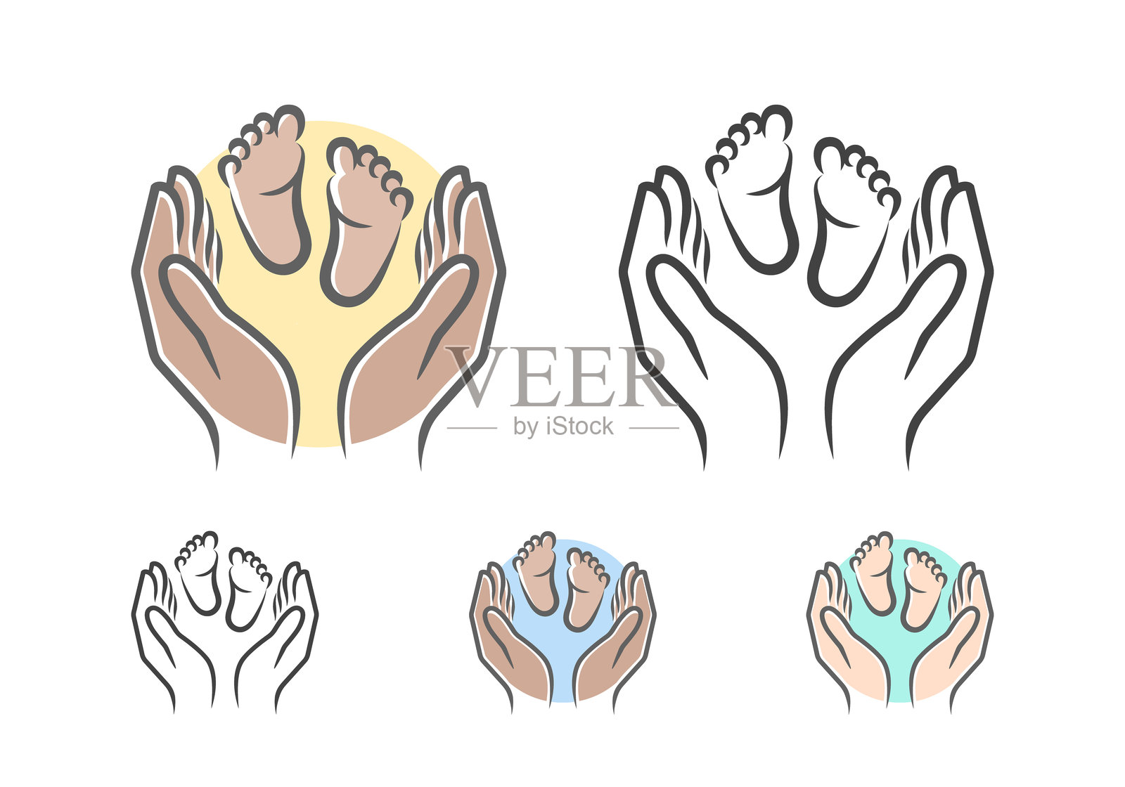 婴儿护理标志，包含手和脚的图案插画图片素材