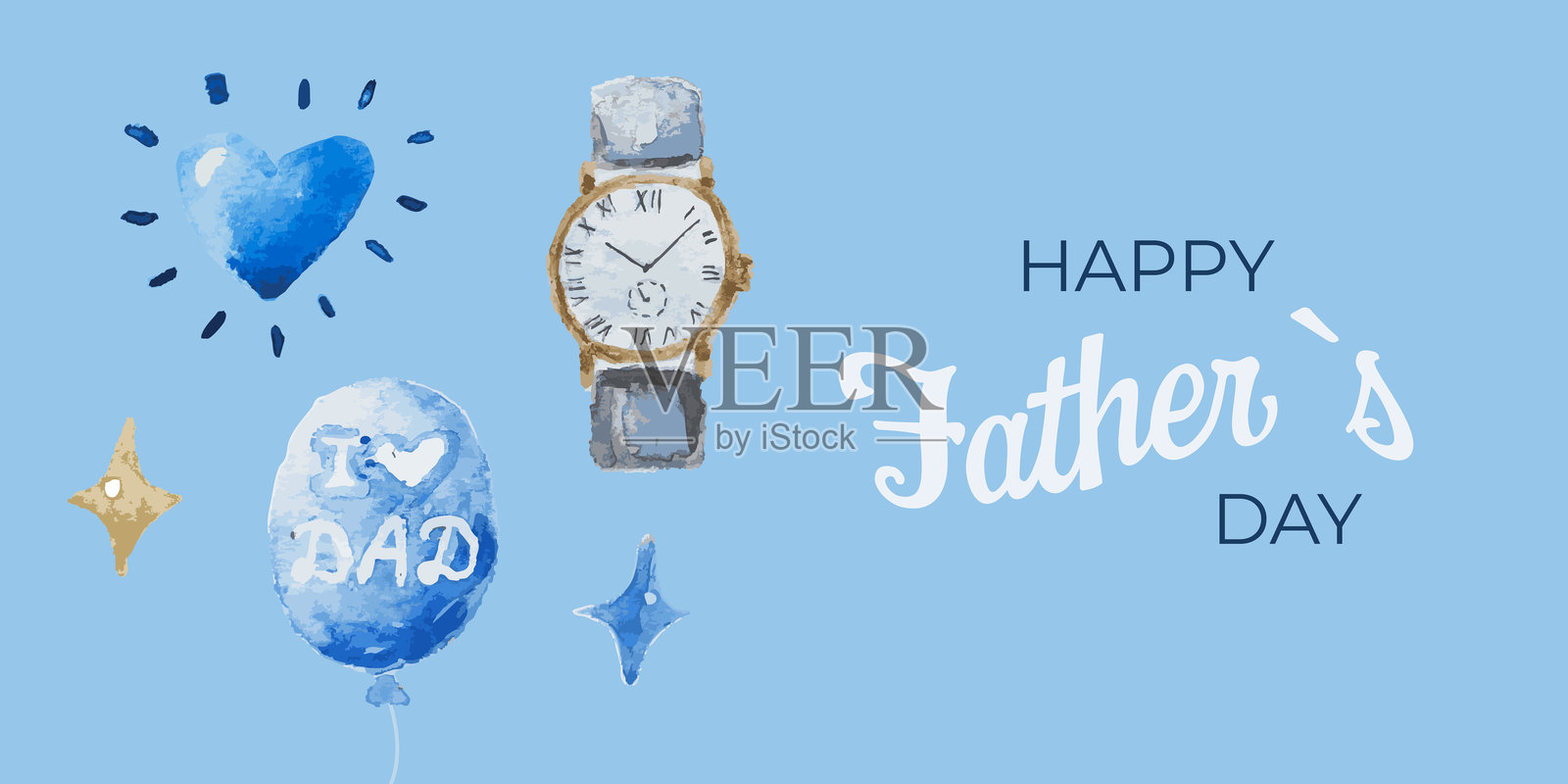 一张美丽而愉快的父亲节贺卡，设计采用可爱的蓝色主题插画图片素材