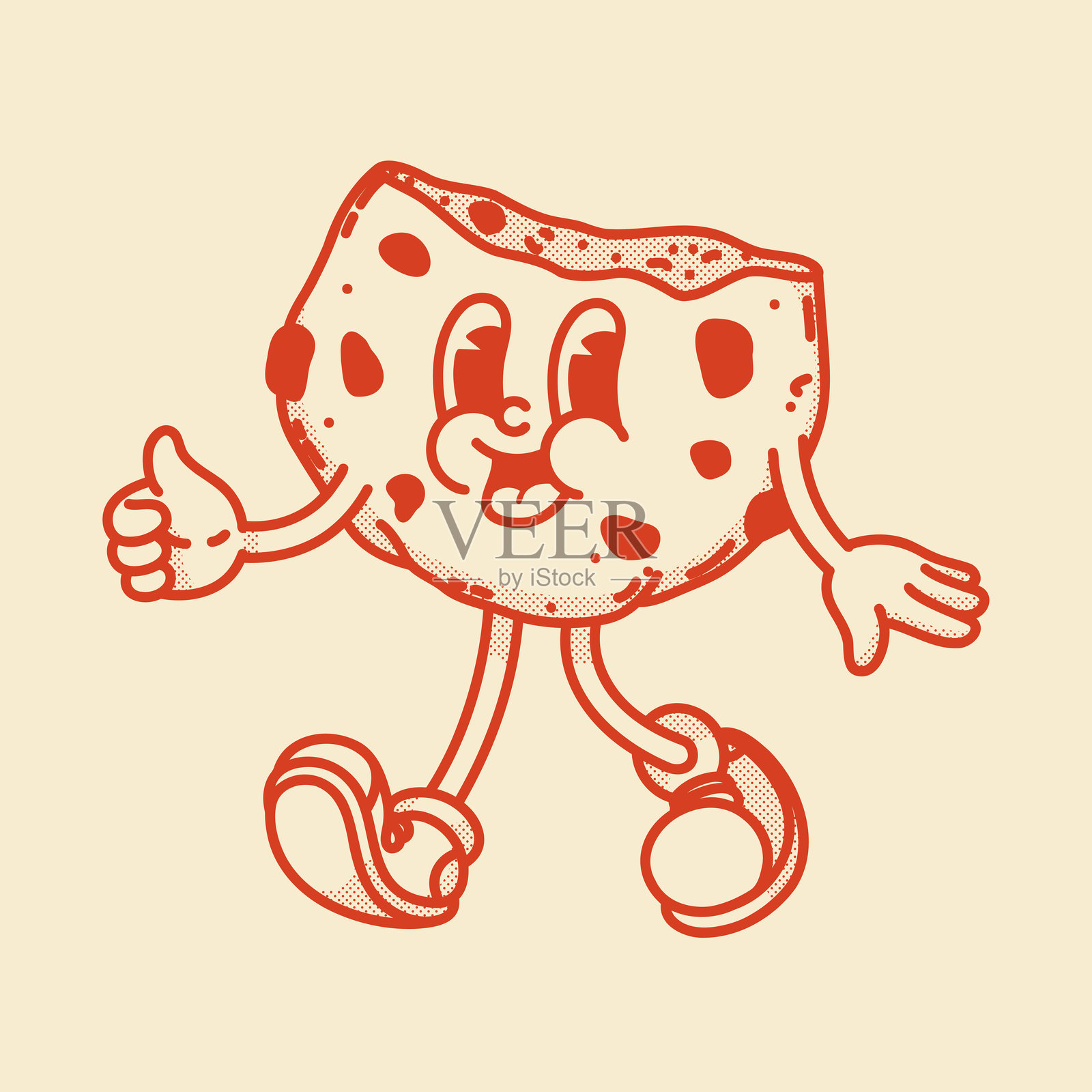 快乐的复古吉祥物饼干角色，微笑着，竖起大拇指。菜单，自制烘焙标志插画图片素材