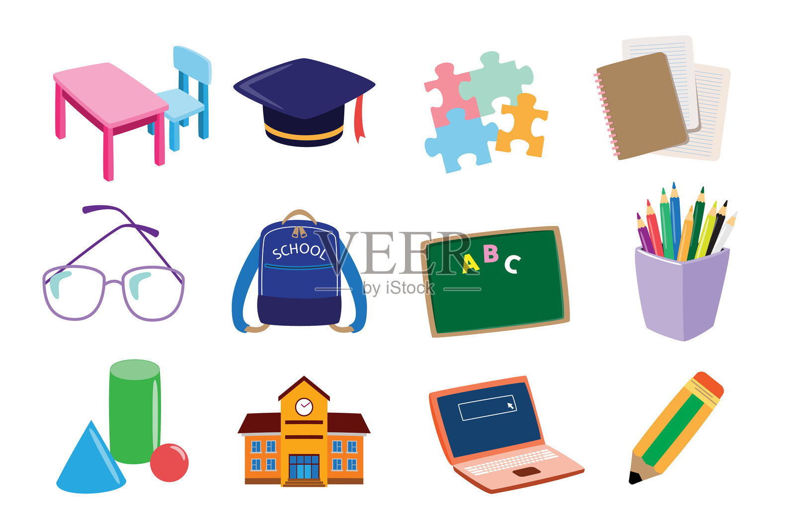 学校与教育图标集矢量插图插画图片素材