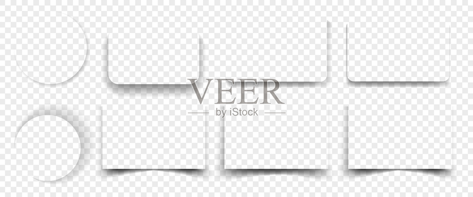 真实的矢量阴影集，独立于透明背景。用于设计的矩形、正方形和圆形阴影。插画图片素材