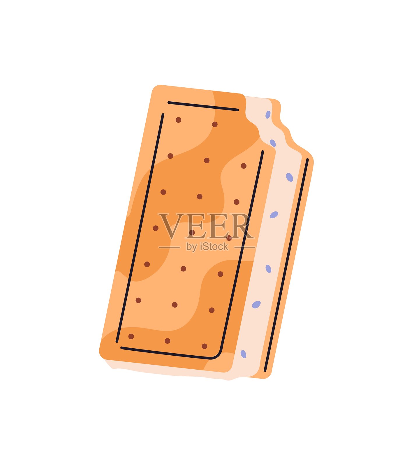 被咬过的冰淇淋三明治图标。美味的冰淇淋夹在华夫饼或饼干之间。奶制品冷冻甜点。儿童的甜食。清凉的夏季小吃。白色背景上的平面孤立矢量插图。插画图片素材