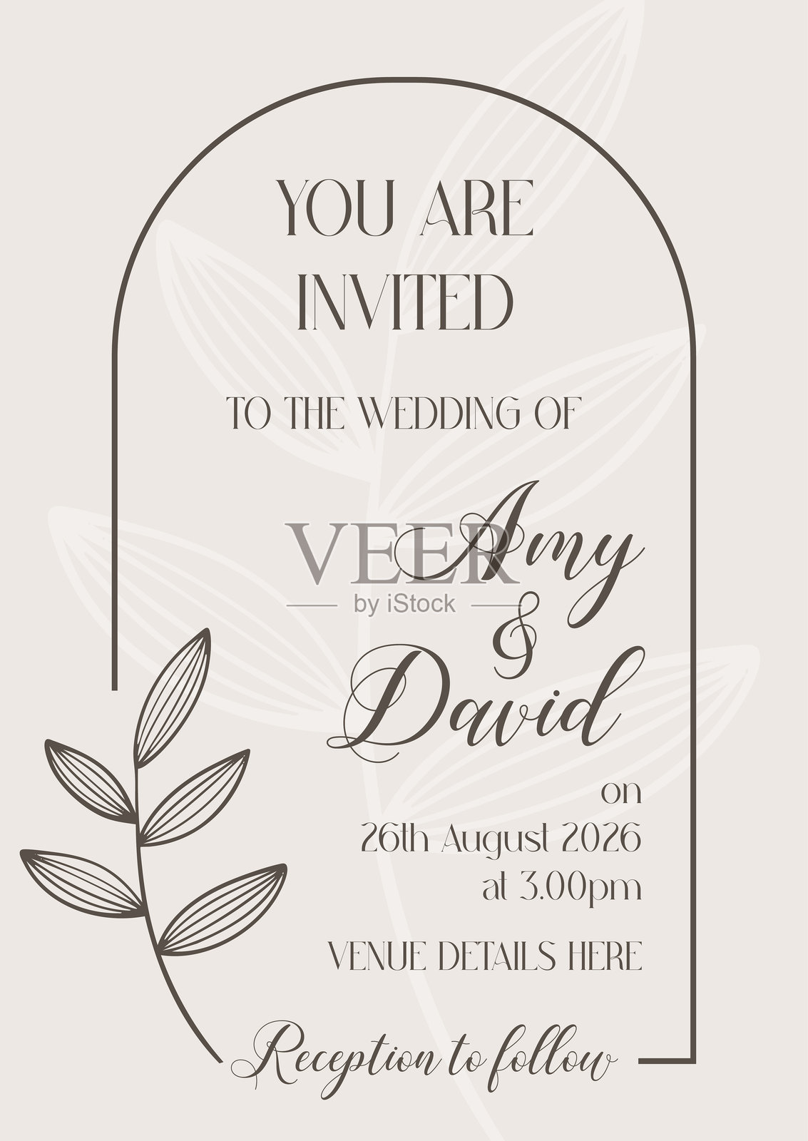 简约花卉设计的婚礼邀请函插画图片素材