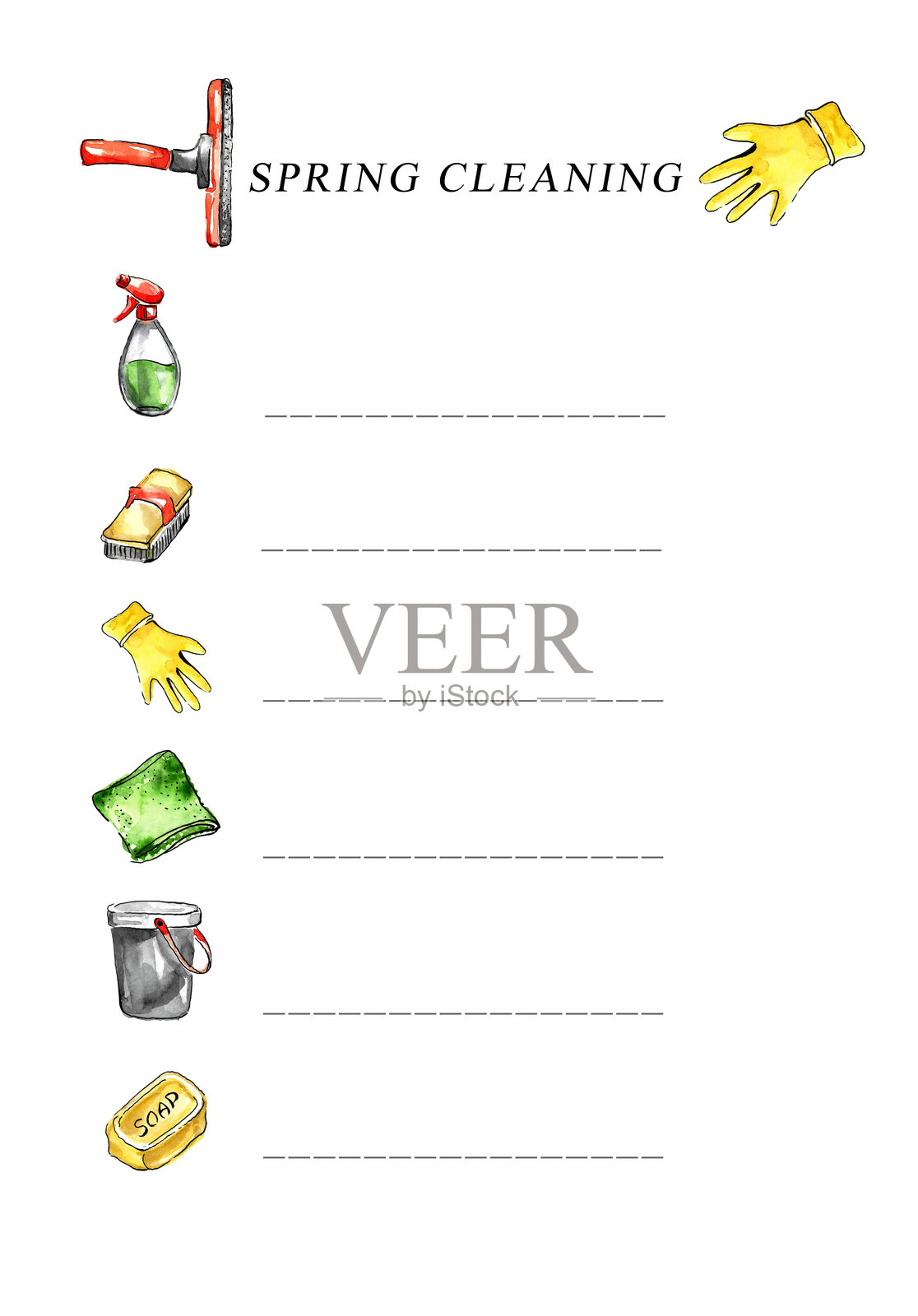 春季大扫除。插画图片素材