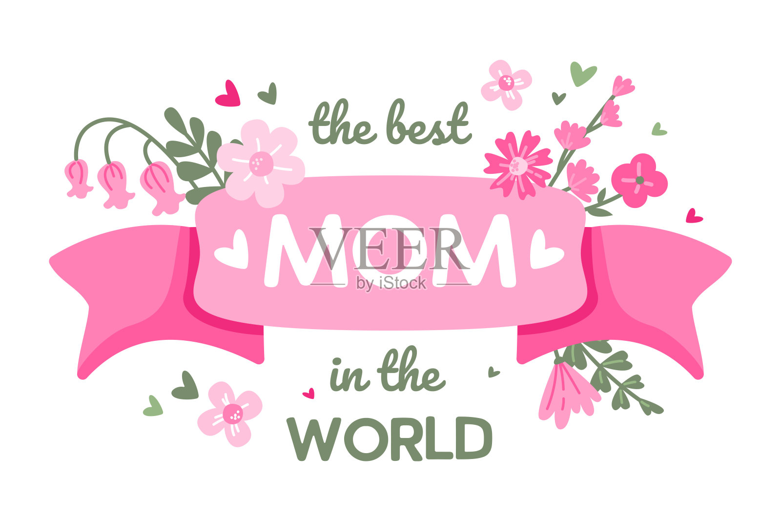 母亲节贺卡，带有字母、花朵和心形图案插画图片素材