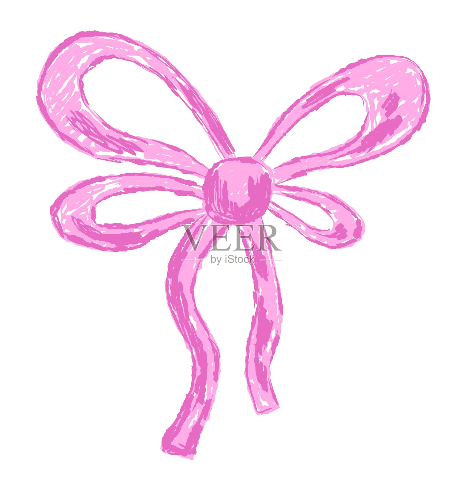 可爱的粉色小巧蝴蝶结，带有蜡笔质感效果的丝带插画图片素材