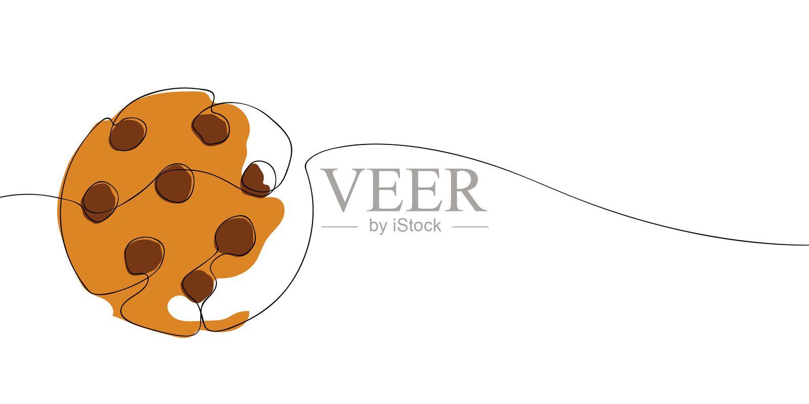 一笔画的巧克力曲奇饼干，带有彩色细节，适合烘焙品牌、甜点图形或食品包装。插画图片素材