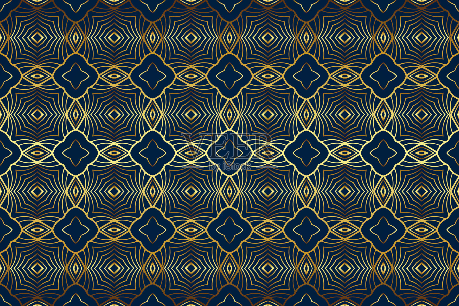 几何蓝色背景，部落风格封面设计，横幅。民族金色复古3D图案，金色纹理。装饰物，阿拉伯花纹，曼陀罗。东方、亚洲、印度、墨西哥、阿兹特克的图案。插画图片素材