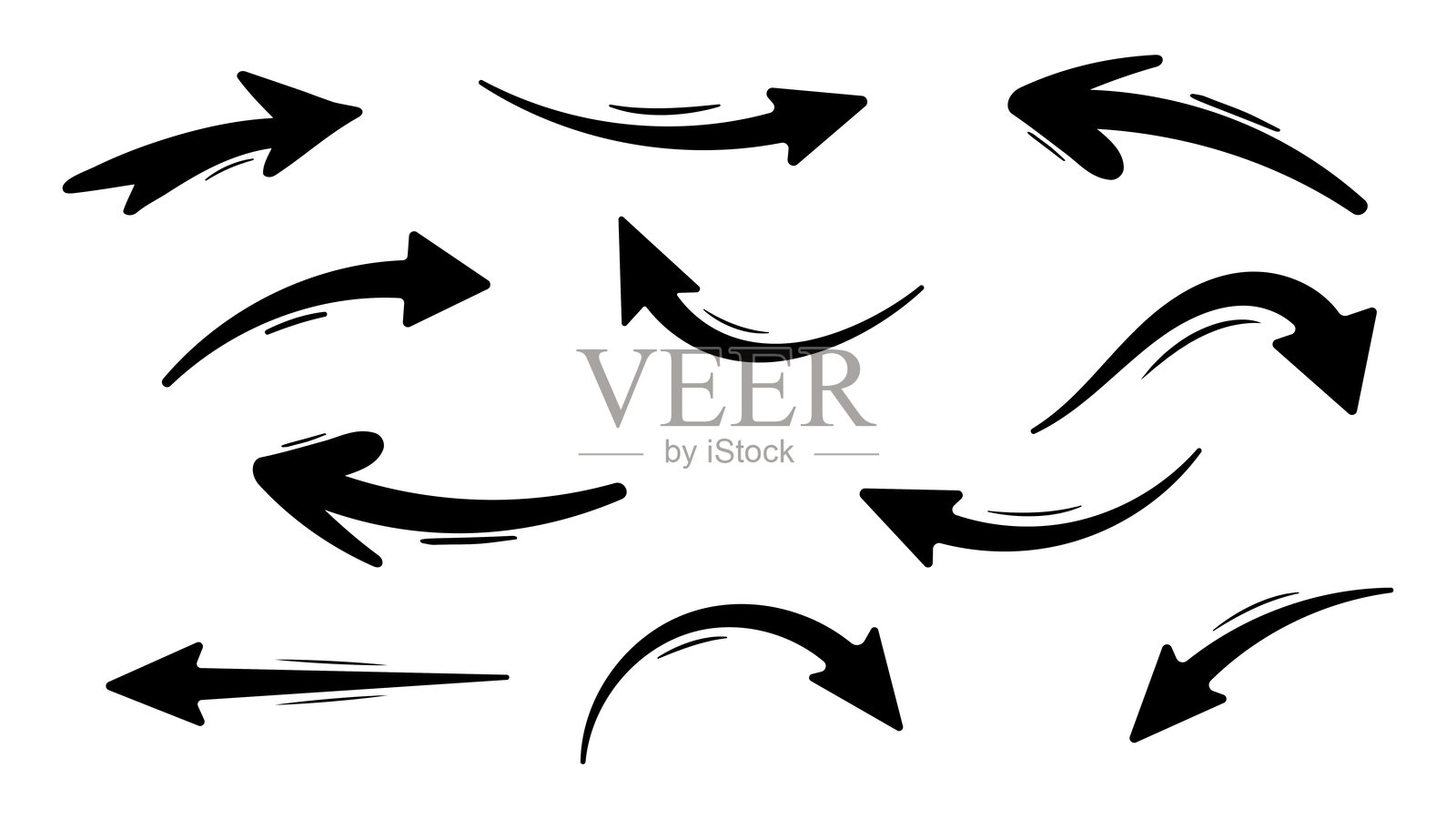 手绘箭头集合。矢量涂鸦图标。插画图片素材
