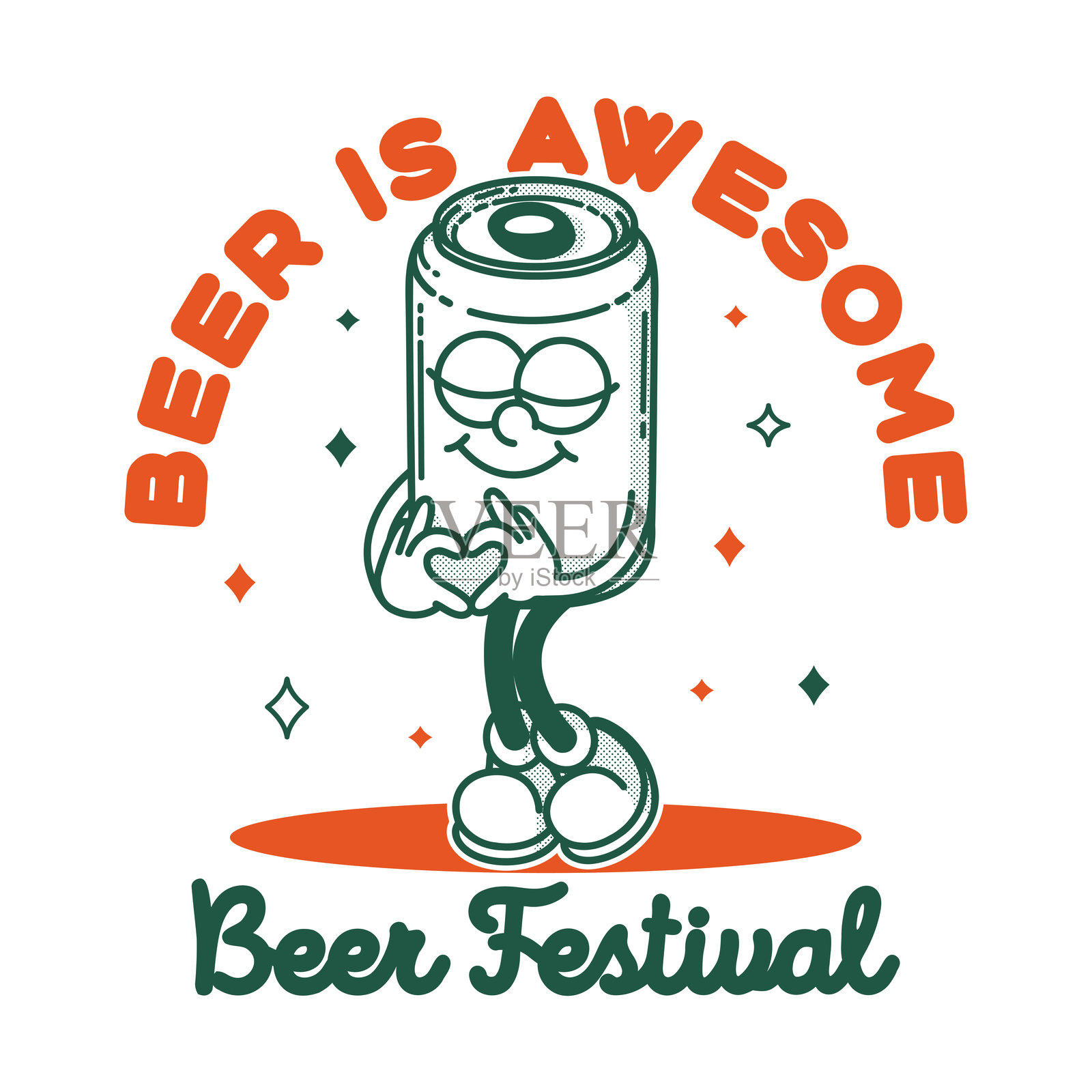 啤酒节招牌logo模板。复古啤酒罐吉祥物用于宣传横幅传单插画图片素材