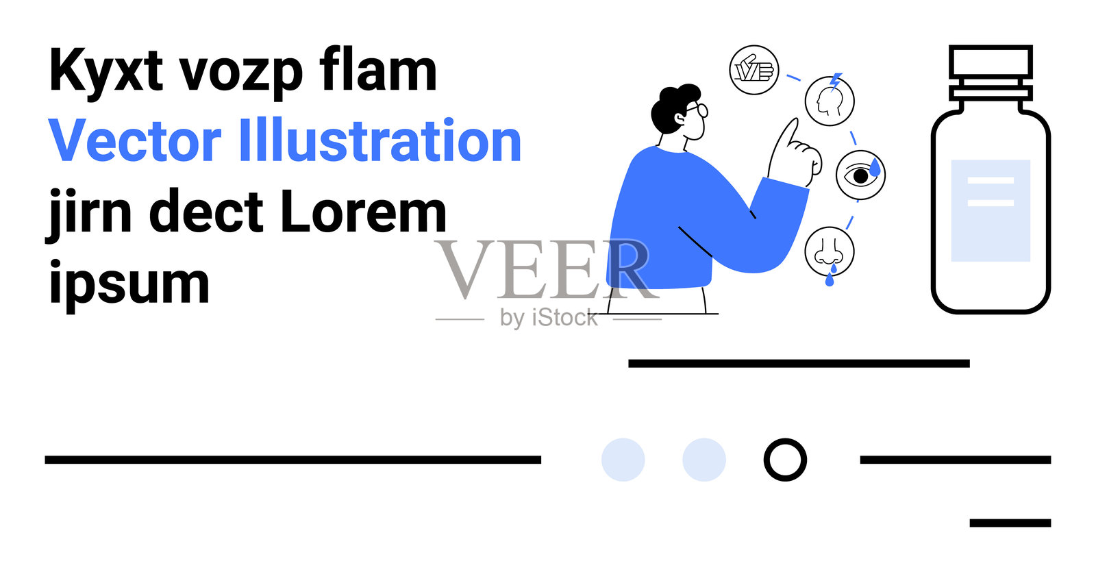 抽象矢量插图，展示商业人士分析数据和医疗瓶，适用于着陆页插画图片素材