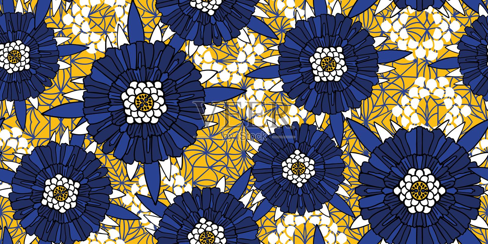 非洲民族传统黄色和蓝色图案。插画图片素材