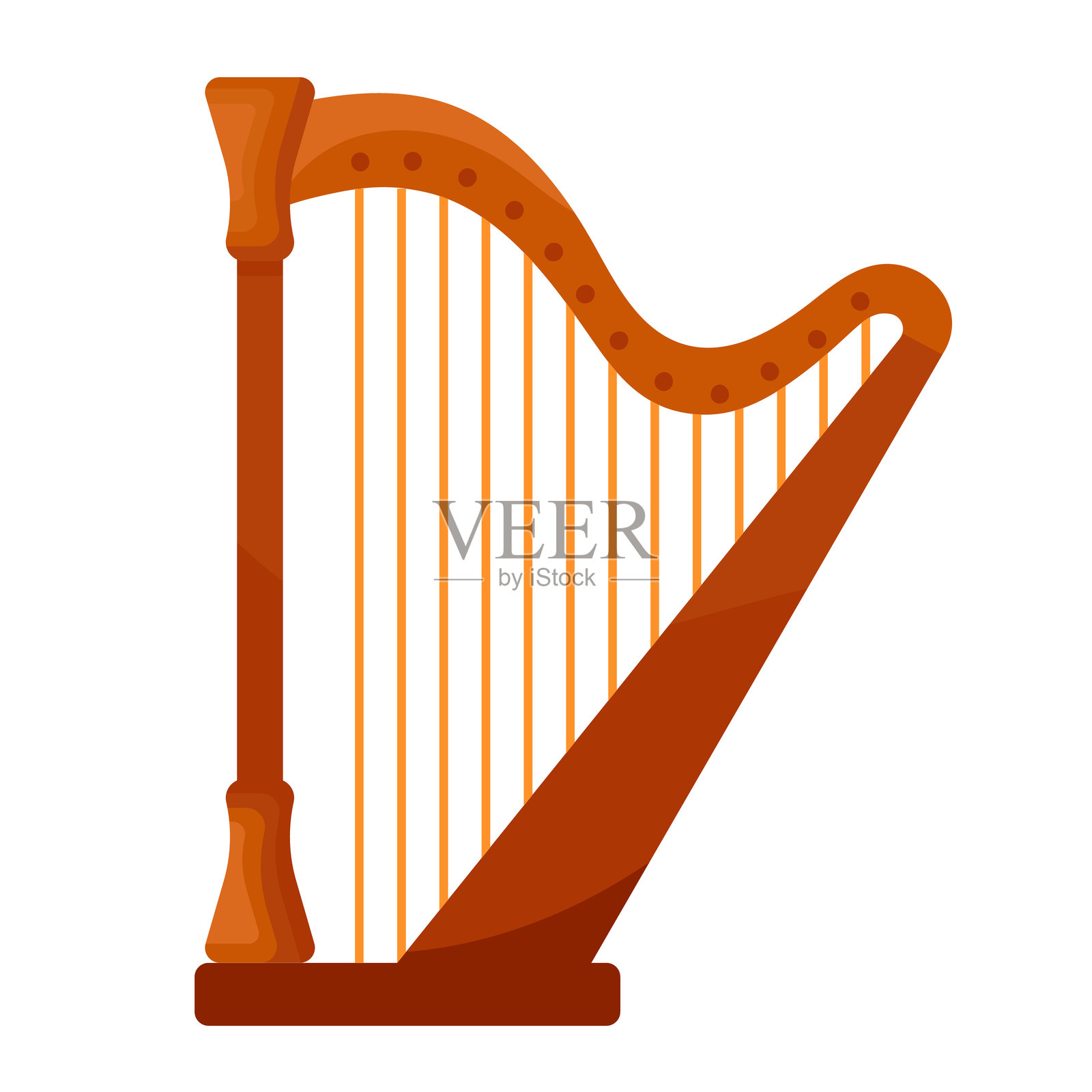 竖琴 - 复古音乐乐器，孤立在白色背景上。竖琴矢量图。插画图片素材
