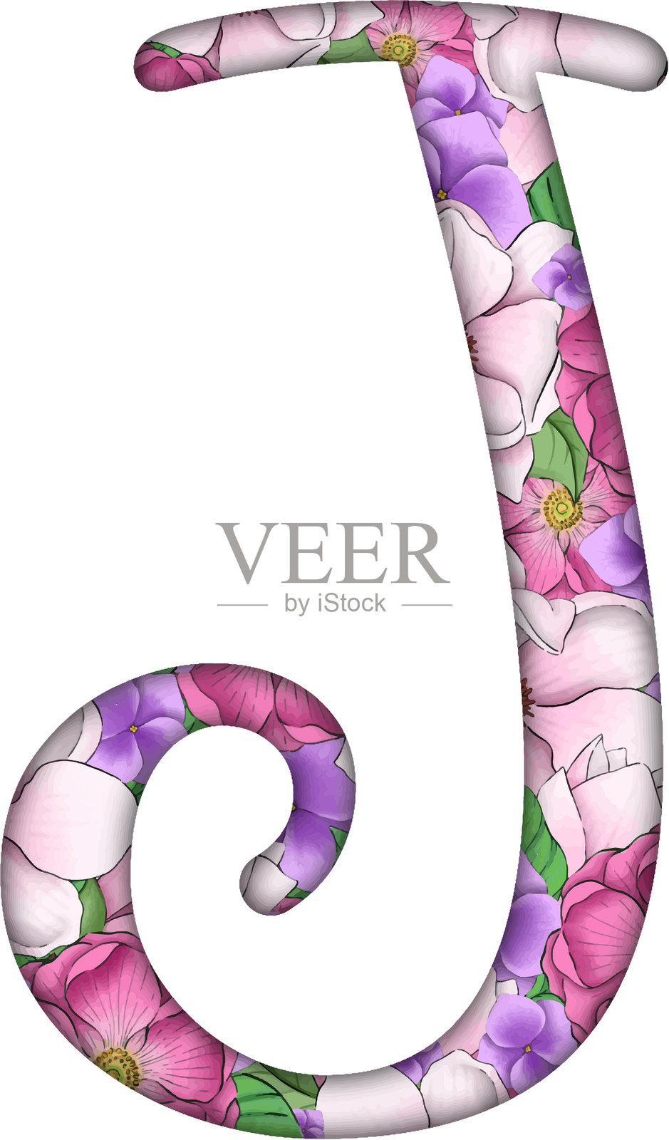 Floral alphabet vector digital illustrations. Letters for decorating. Letter J插画图片素材