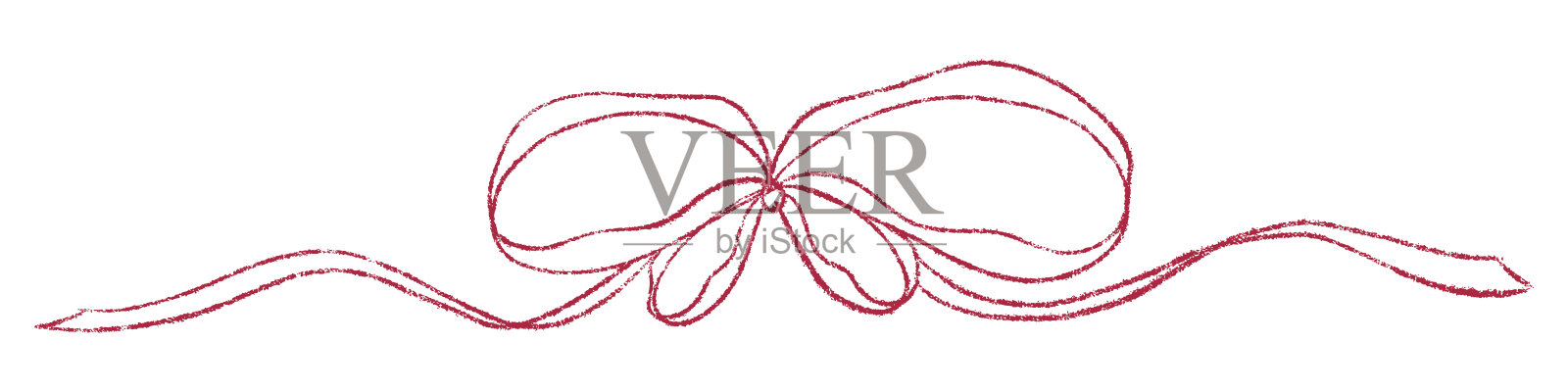 手绘的调皮蝴蝶结轮廓丝带。粉笔波浪铅笔纹理涂鸦卷曲边框。婚礼邀请函、贺卡、明信片设计、礼品标志设计。复古涂鸦矢量插图。插画图片素材