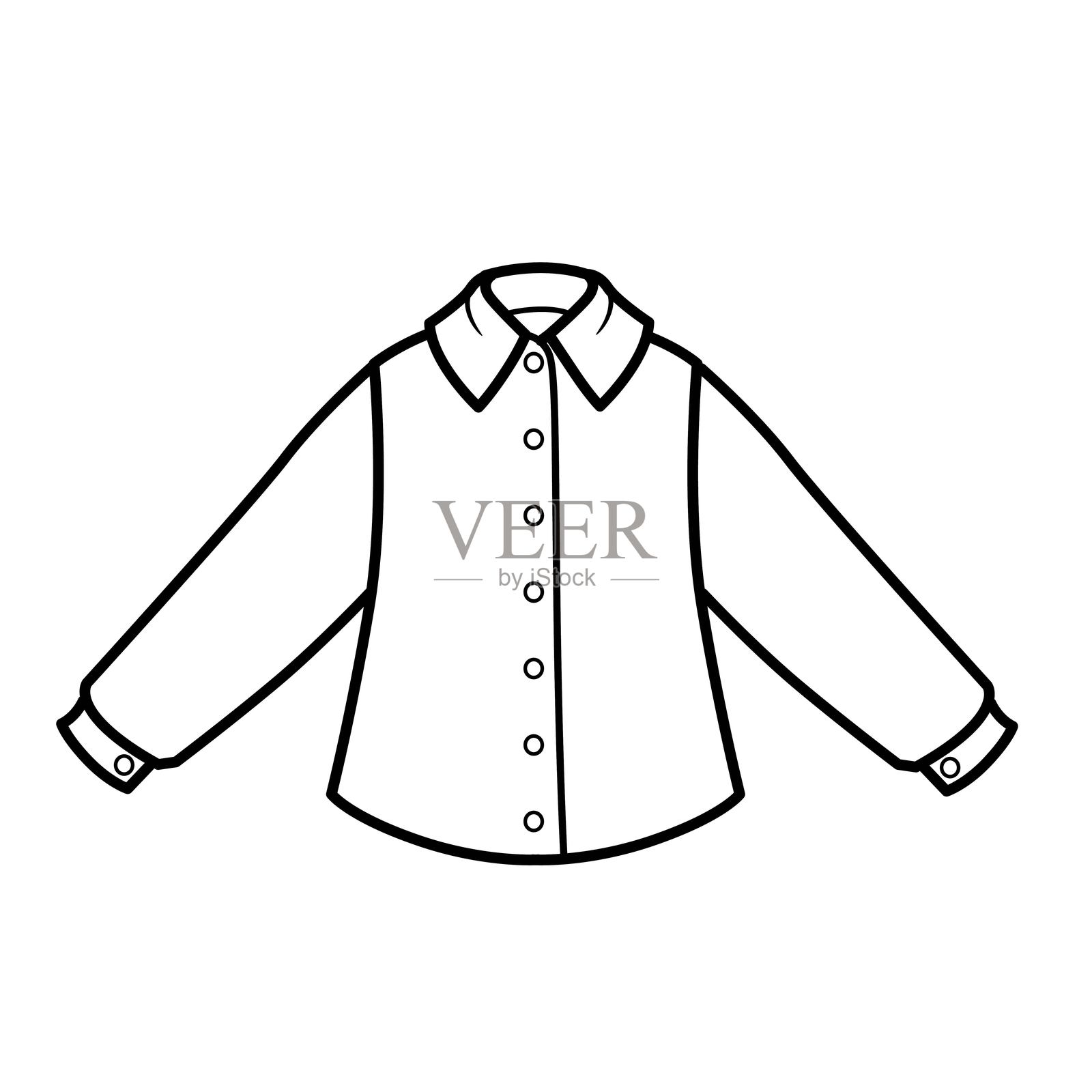 Long-sleeved shirt for girl outline for coloring on a white background插画图片素材