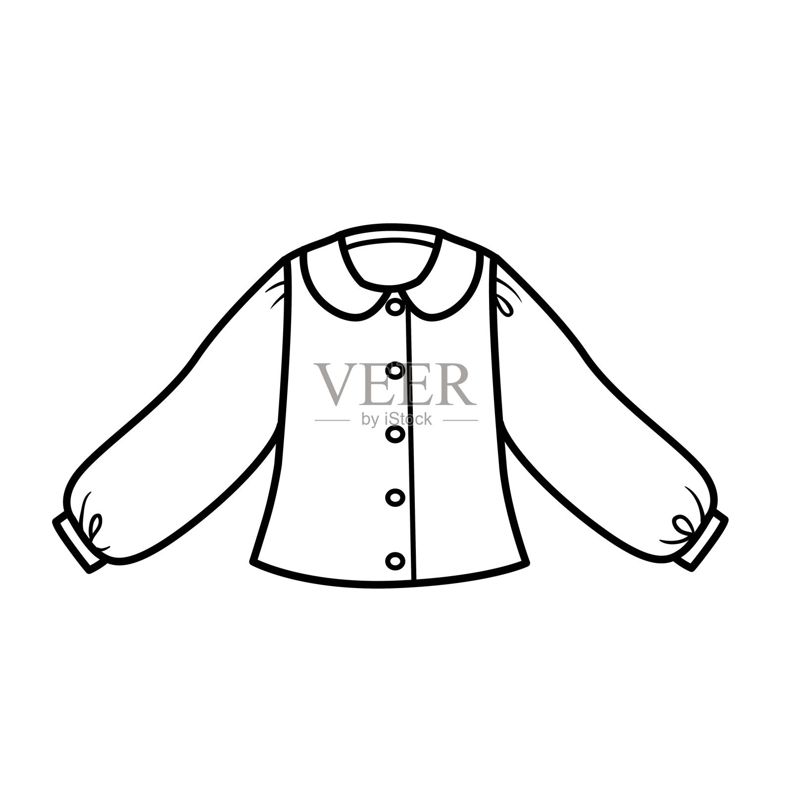 女孩的翻领衬衫轮廓图，适合在白色背景上涂色插画图片素材