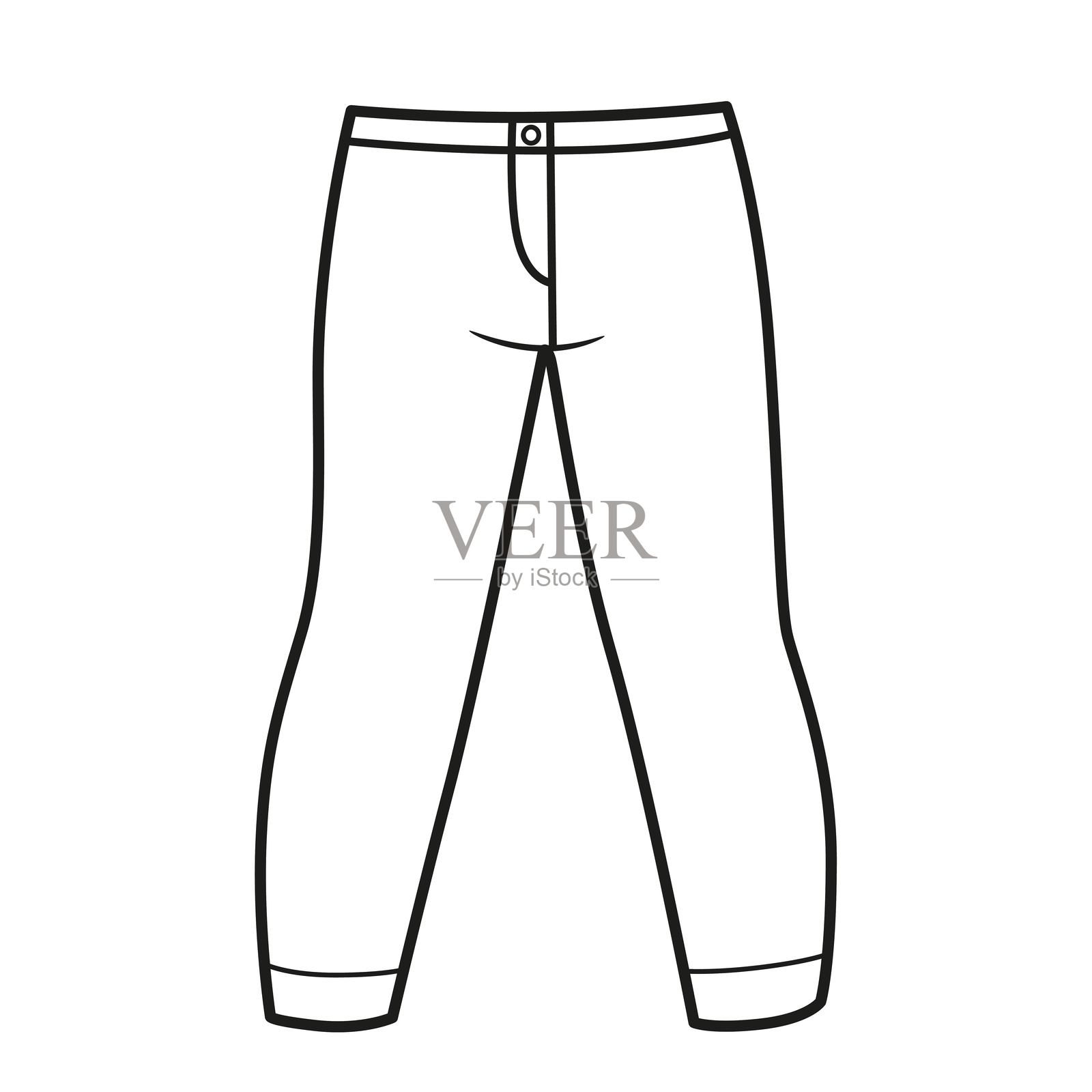 瘦身裤轮廓图，适合涂色，背景为白色插画图片素材