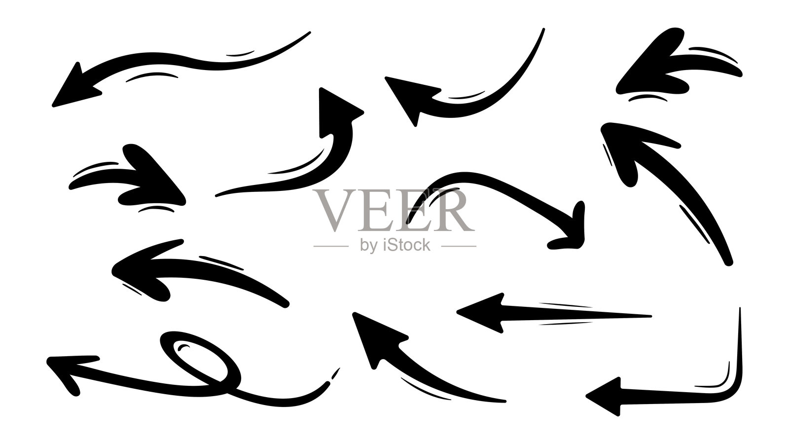 手绘箭头集合。矢量涂鸦图标。插画图片素材