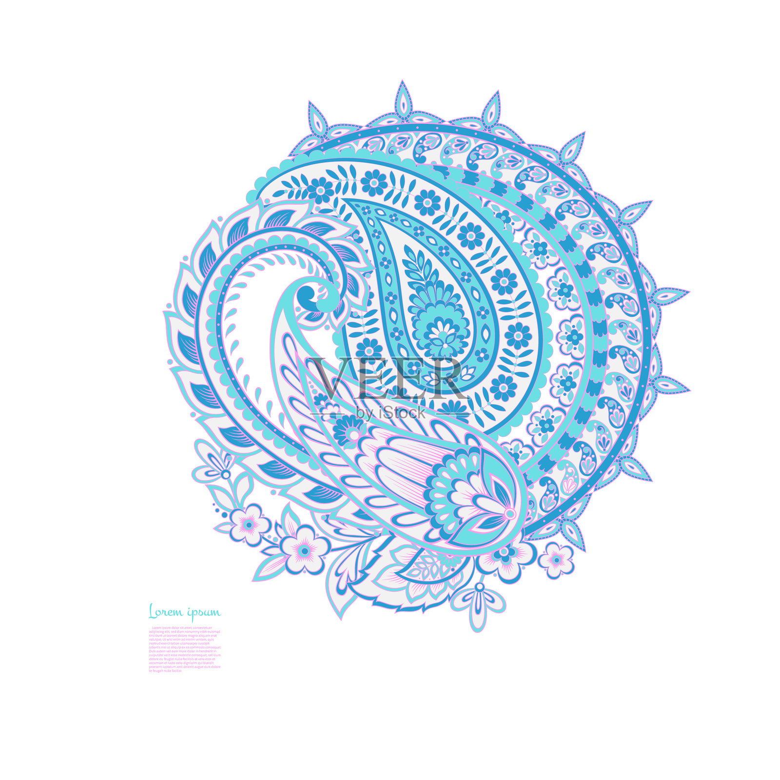 佩斯利花卉东方民族图案。矢量达玛斯克装饰插画图片素材